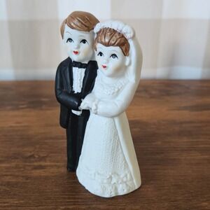 Vtg 60s 70s Big Eye Porcelain Ceramic Bride Groom Wedding Cake Topper Figurine